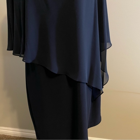 X by Xscape Navy Blue Sheath Dress with Sequins Size 14 - Picture 3 of 7